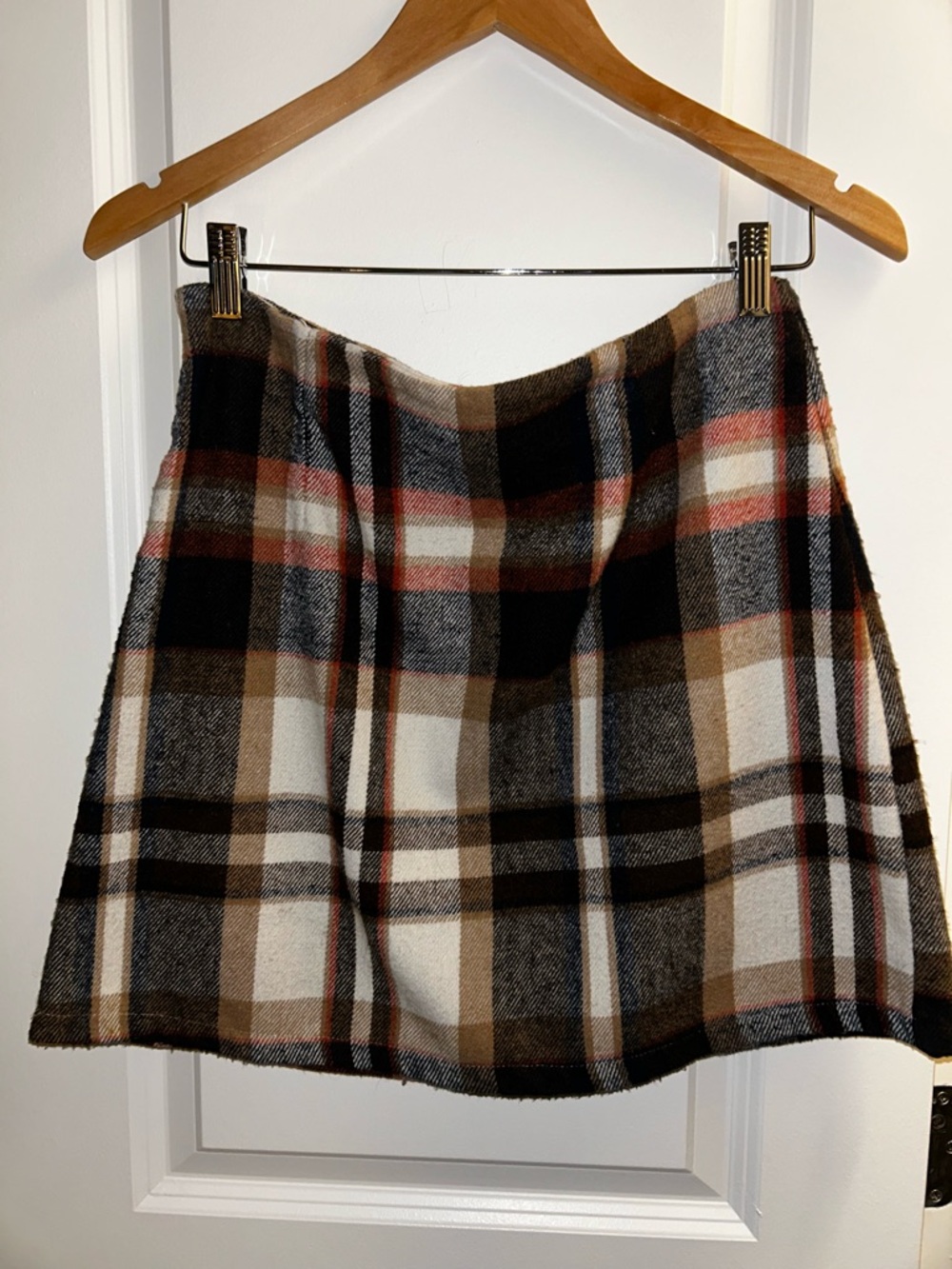 SHEIN Plaid A-Line Mini Skirt in Black, Brown & Cream with Rust Stripes